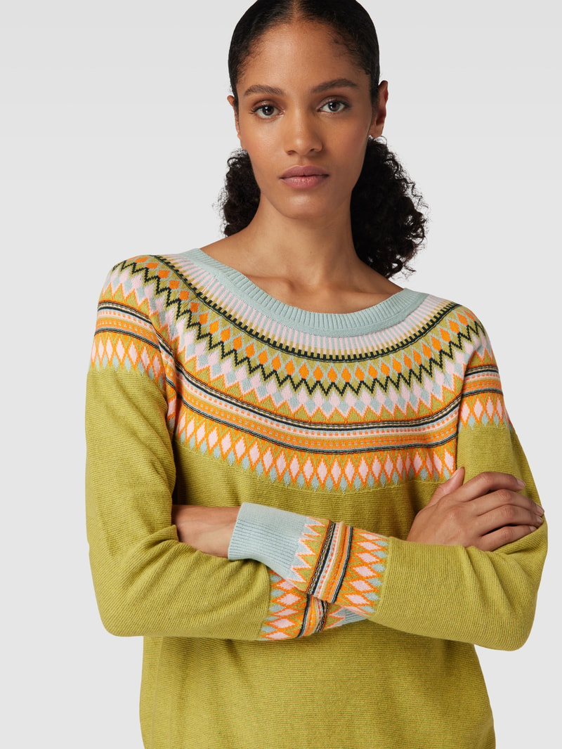 Strickpullover mit Zickzack-Muster in schilf