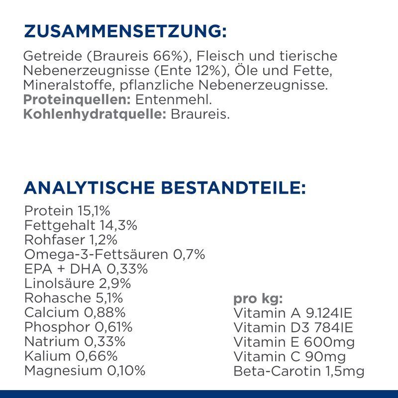 Hill's Hypoallergenes Hundefutter Hill's Prescription Diet Food Sensitivities d/d Ente und Reis 12 kg