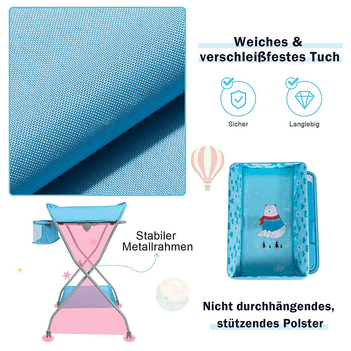 Wickeltisch mit Aufbewahrungsfläche und -körben