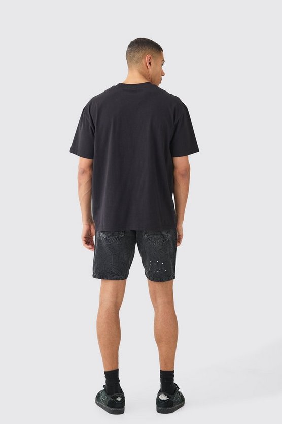 Lockere zerrissene Jeansshorts in Knitteroptik
