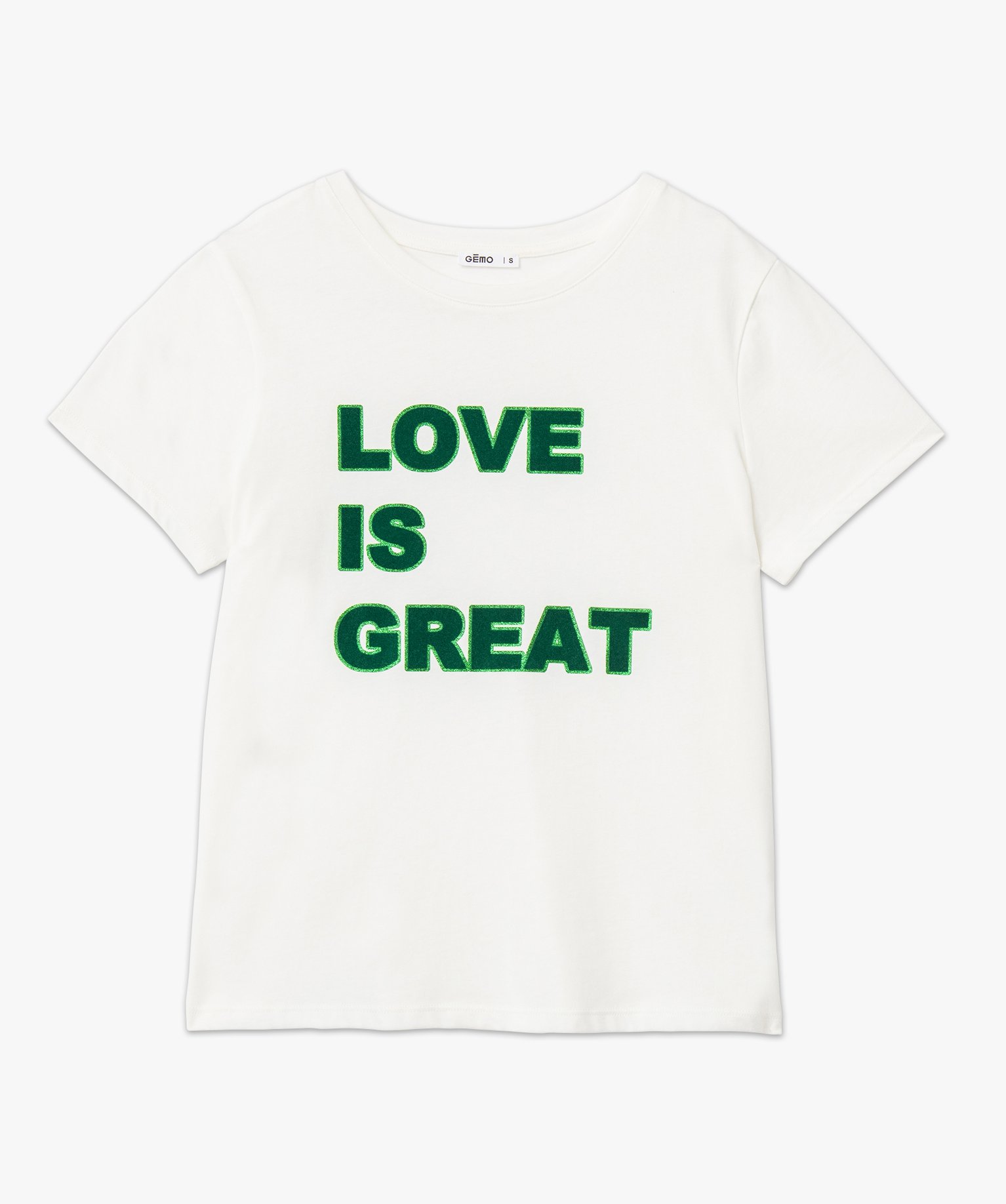 Tee-shirt à manches courtes avec inscription pailletée femme blanc | GEMO
