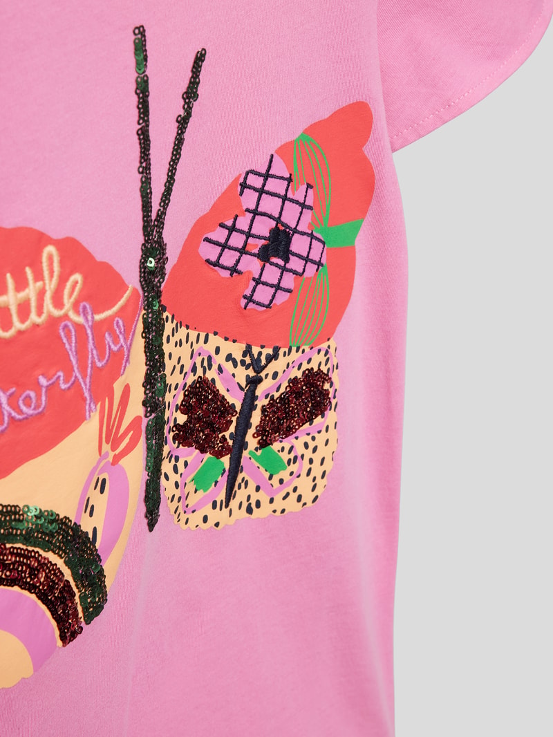 T-Shirt mit Paillettenbesatz in pink