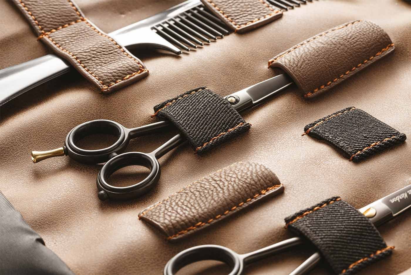 Kosmetex Kosmetikkoffer Barber Bag, braune Scherentasche Friseur, Faltbare Friseur Tasche