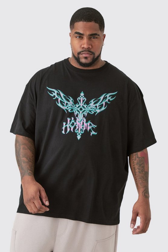 Plus Schwarzes T-Shirt mit Kreuz-Print