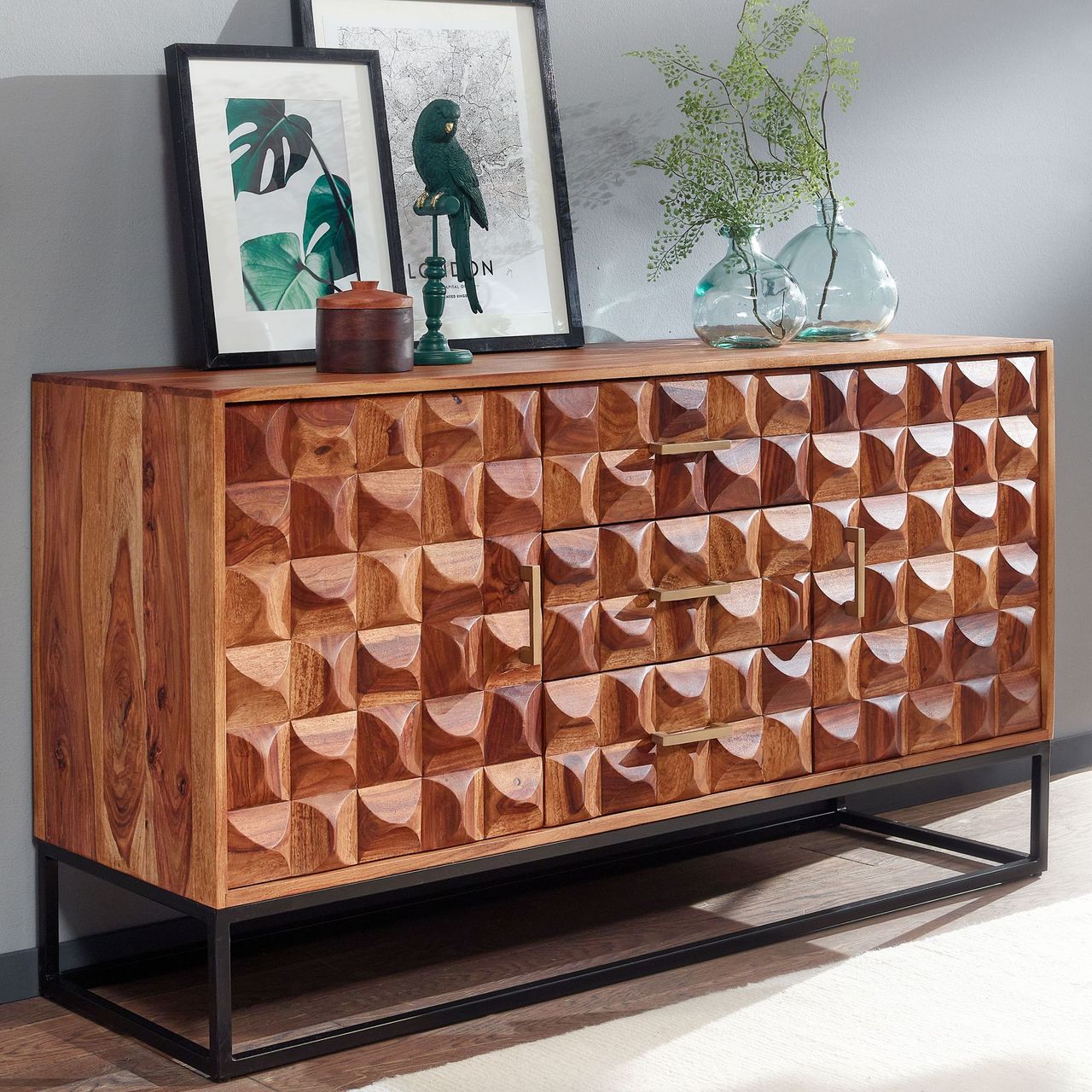Skyport WOHNLING Sideboard 145x81x45 cm Holz Massiv Kommode Anrichte Modern Standschrank