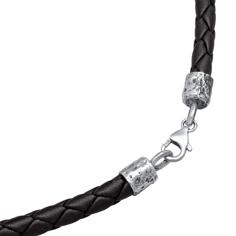 KUZZOI KUZZOI Collier Hommes Perles de verre Basique avec cuir en argent sterling 925 collier