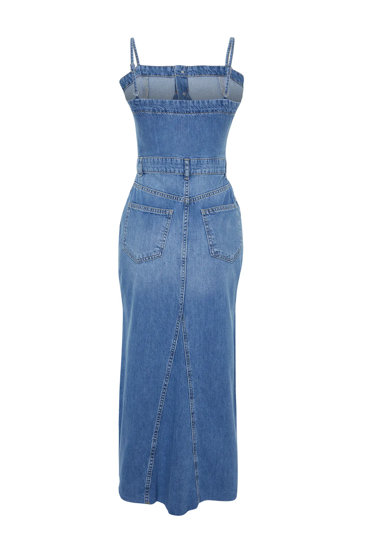 Trendyol Collection  Blaues Maxikleid aus Denim mit Riemchen TWOSS24EL00544