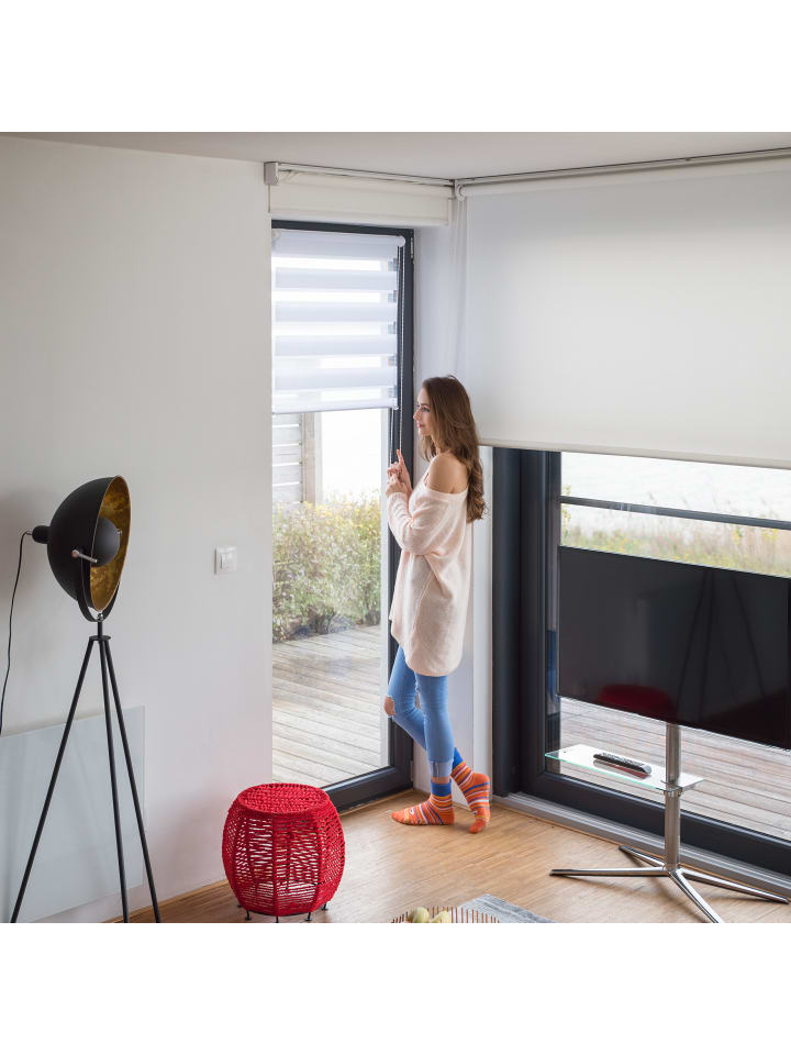 relaxdays Doppelrollo Klemmfix in Weiß - (B)106 x (H)156 cm günstig kaufen onesize