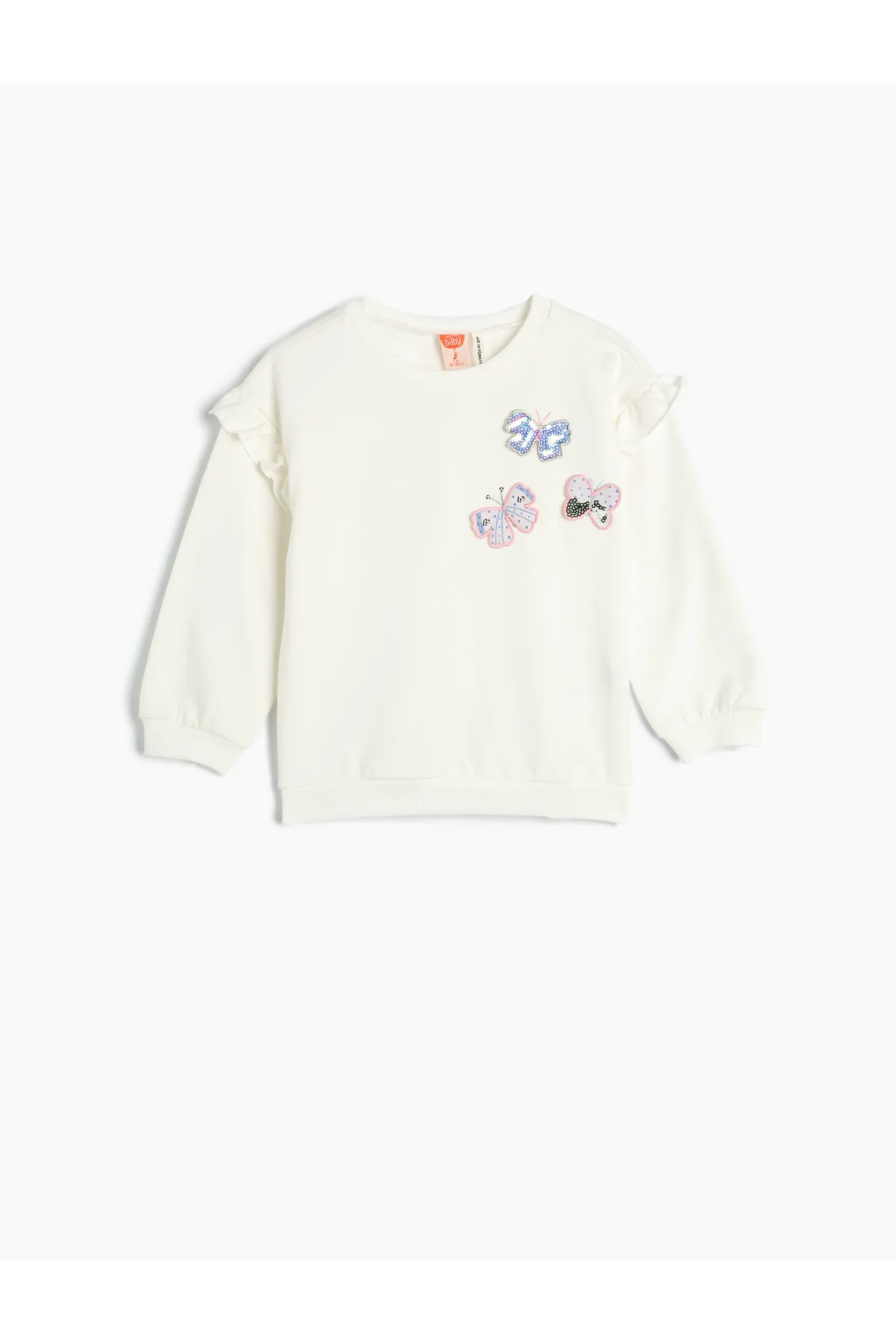 Koton  Sweatshirt aus roségoldener Baumwolle mit Schmetterlingsapplikation und Rüschendetail