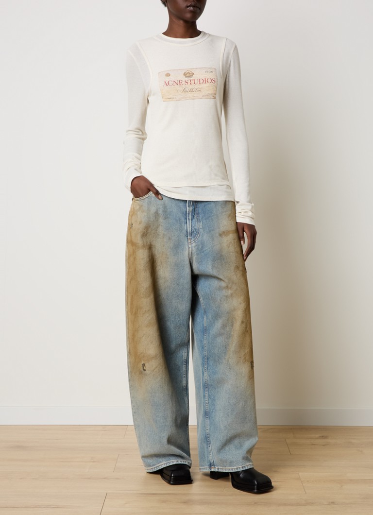 Prążkowana bluzka Acne Studios z mieszanki lnu i nadrukowanym logo.