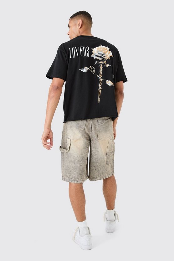Kastiges Oversize T-Shirt mit Rosen-Print