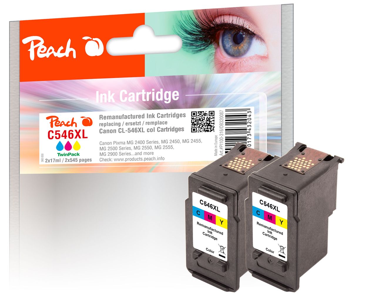 Peach 2 x Druckköpfe color ersetzt Canon CL-546XL*2