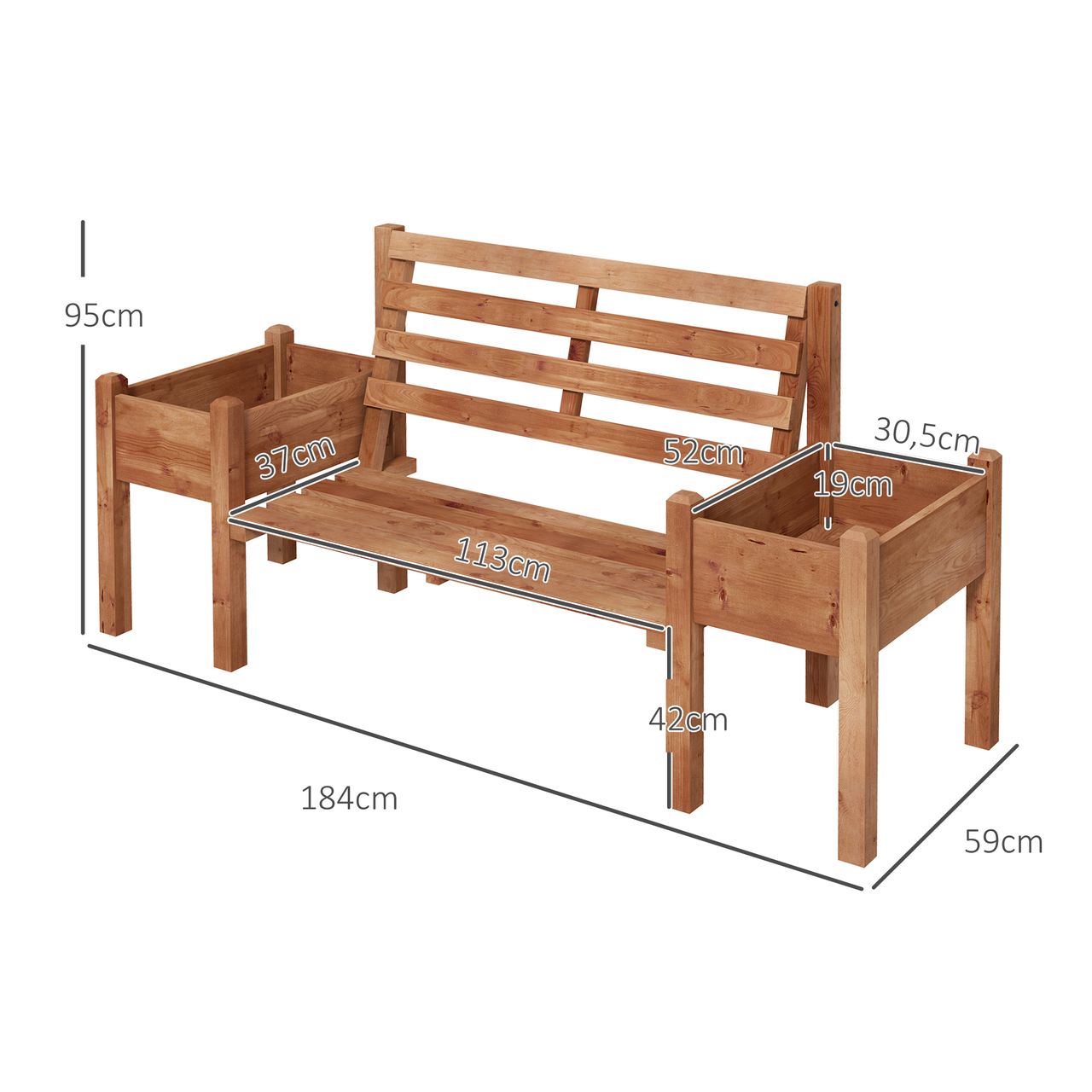 Outsunny Gartenbank 2-Sitzer Sitzbank Holzbank Balkonbank mit Blumenkasten Braun