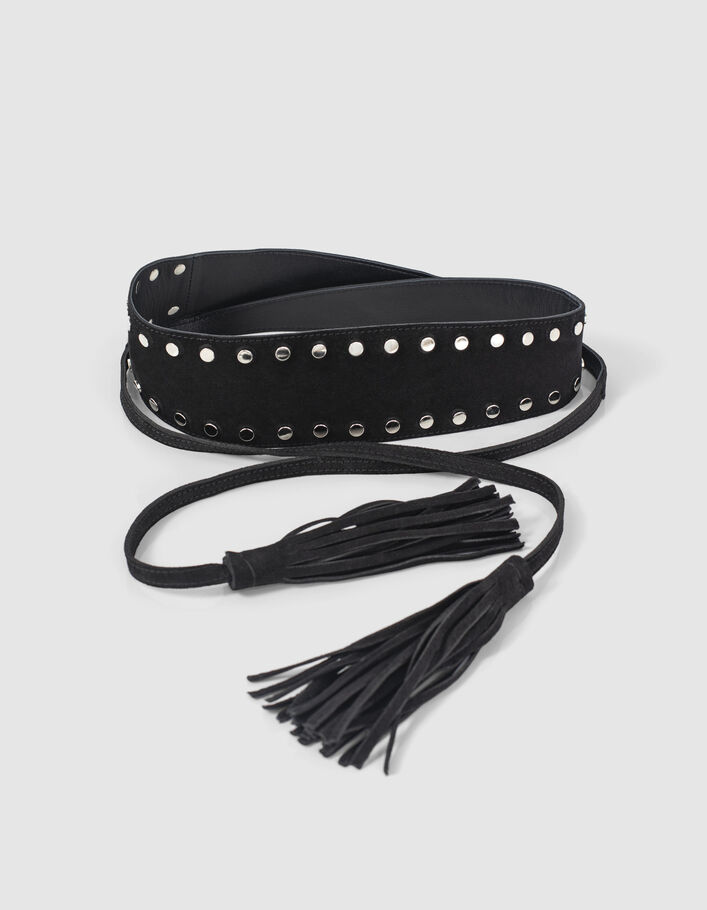 Ceinture large coloris noir en suède avec détails clous bijoux femme