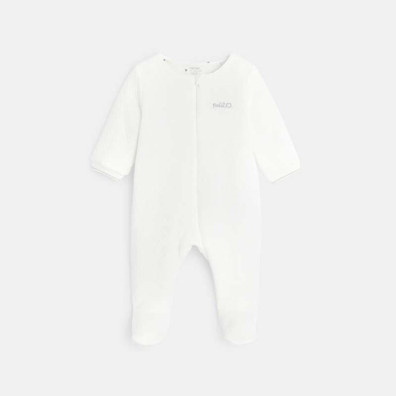Surpyjama chaud doublé en maille fantaisie blanc naissance