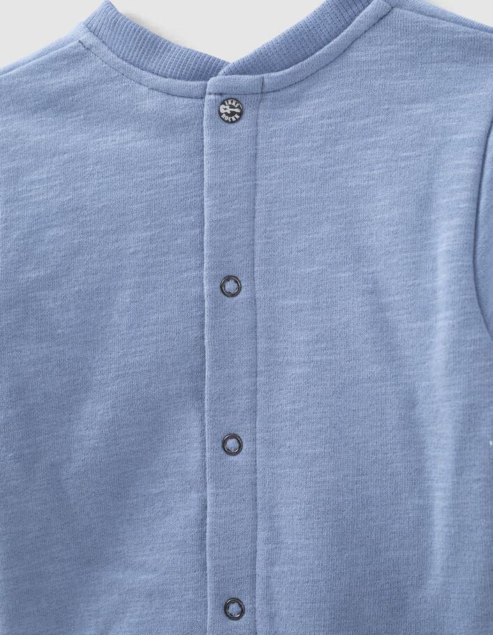 Sweat bleu moyen brodé éclair en molleton bio bébé