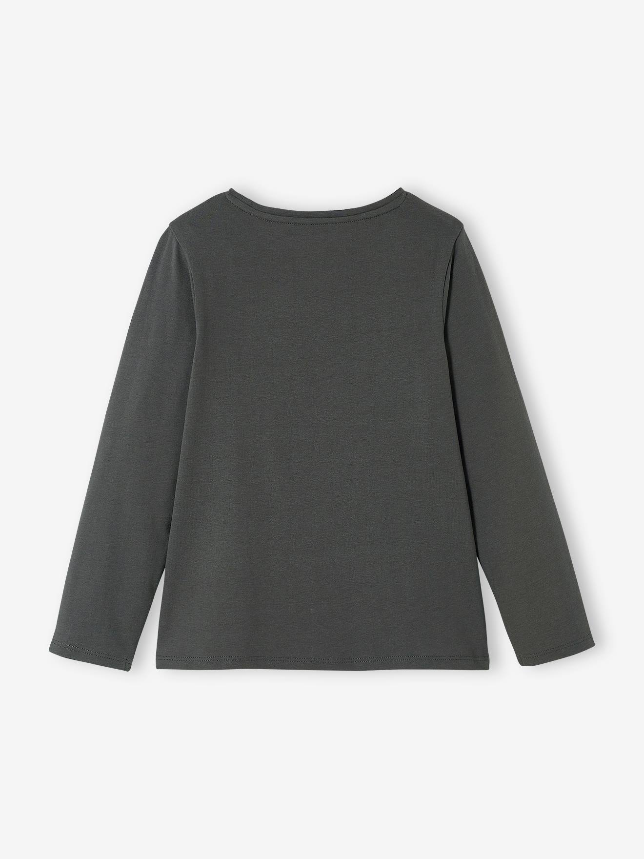 Tee-shirt fantaisie motif en relief fille manches longues gris foncé