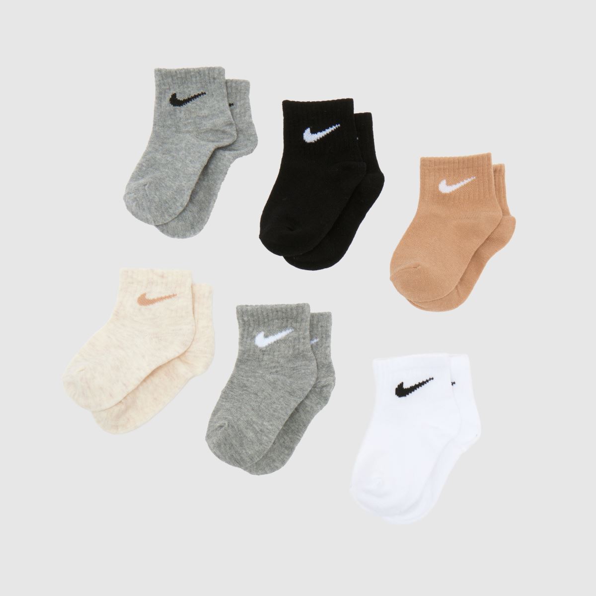 Nike beige flerfärgade ankelstrumpor för spädbarn, 6-pack