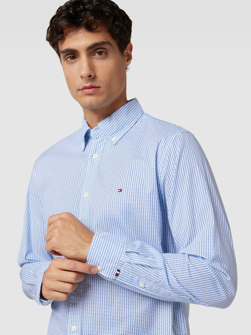 Regular Fit Freizeithemd mit Logo-Stitching Modell 'NATURAL SOFT' in hellblau