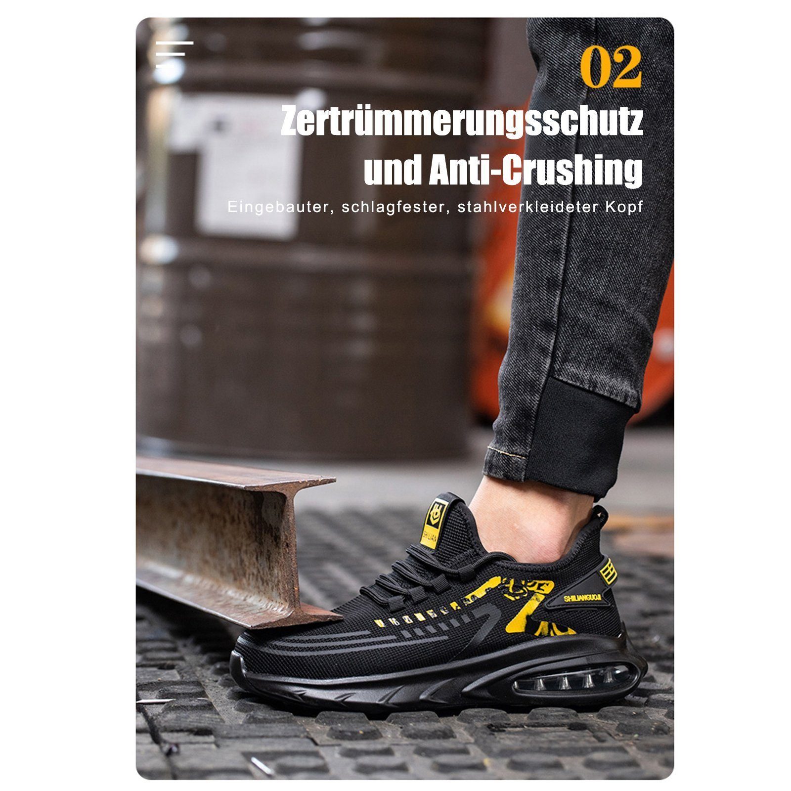 pochento Sicherheitsschuhe Arbeitsschuh (Rutschfeste Antistatisch Arbeitsturnschuhe, Herren Arbeitsschuhe Sportliche Atmungsaktive Stahlkappenschuhe) Anti-Smash, antistatisch, rutschhemmender, durchtrittsicher
