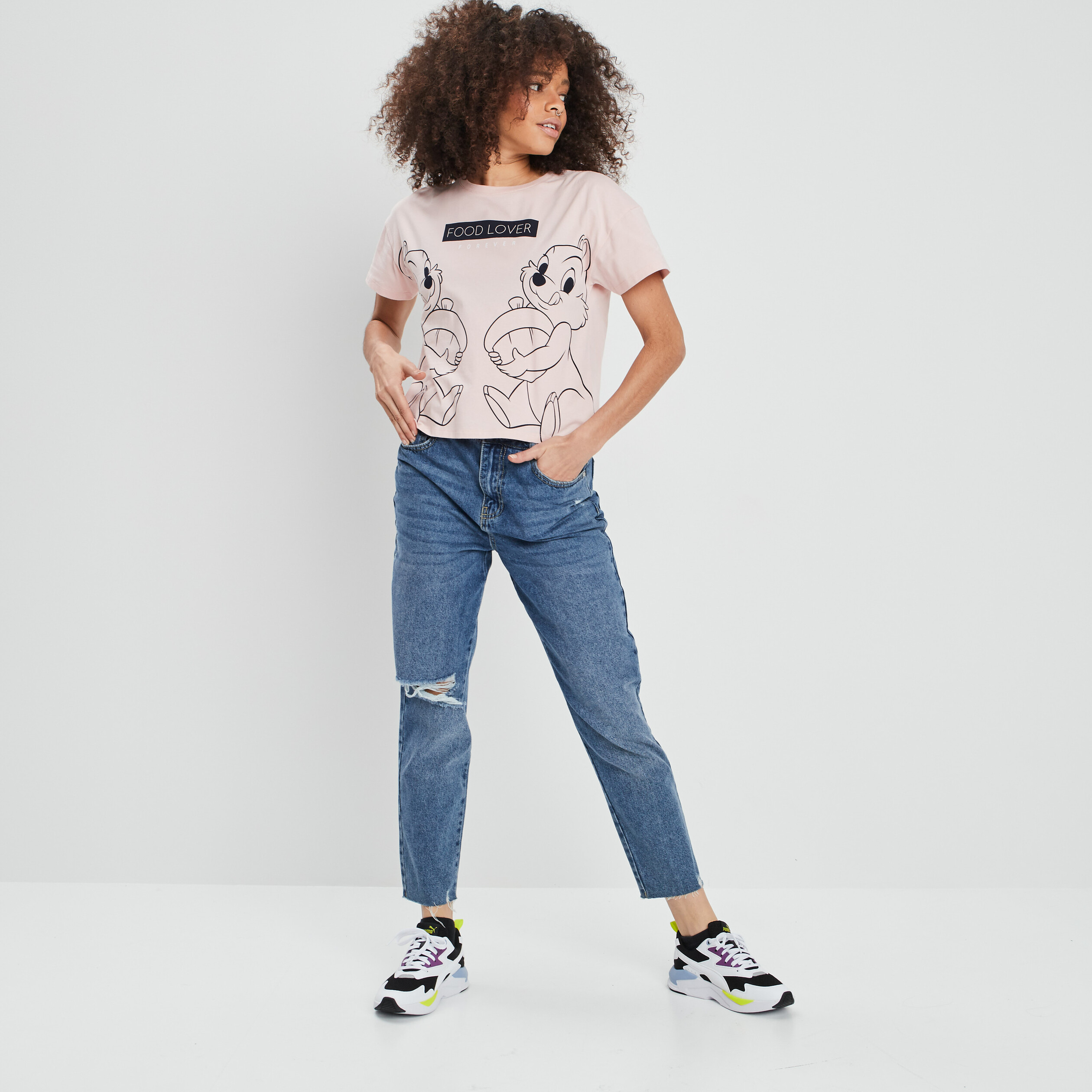 Jeans mom à détails déchirés denim double stone femme | La Halle