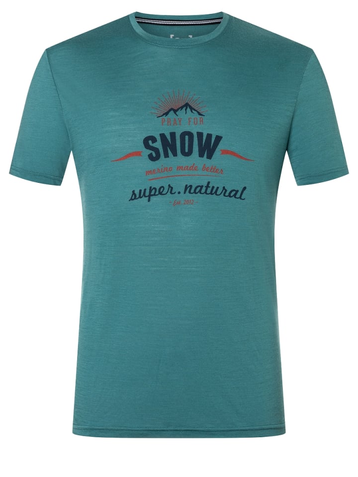 super.natural Merino T-Shirt M PRAY FOR SNOW TEE in petrol günstig kaufen S