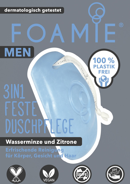 FOAMIE MEN 3in1 Feste Duschpflege Wasserminze & Zitrone