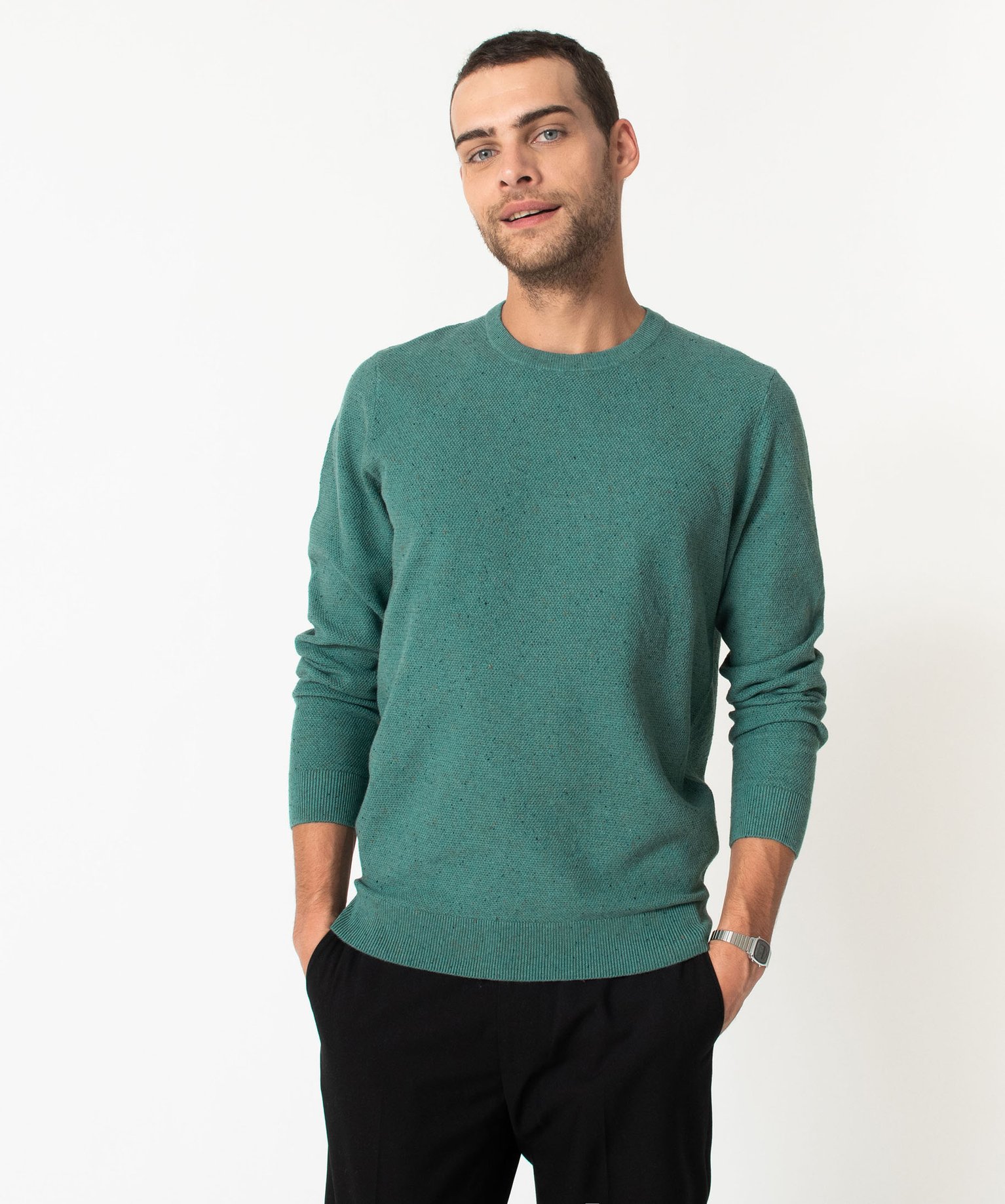 Pull en maille fine mouchetée homme vert | GEMO