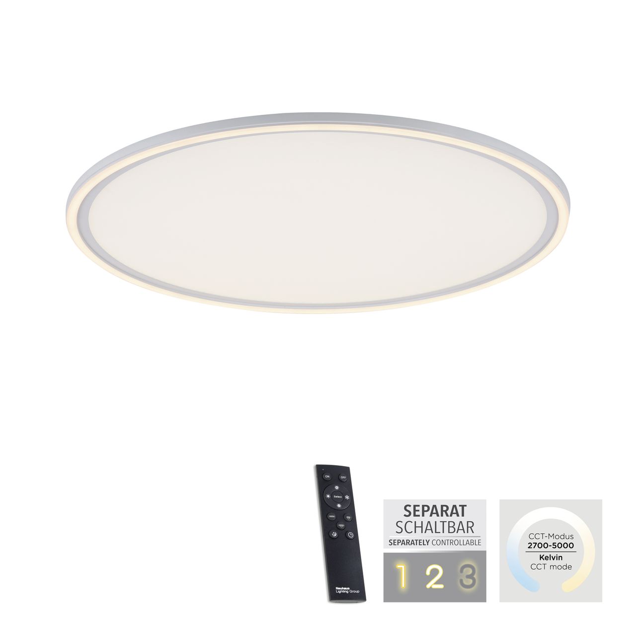 JUST LIGHT JUST LIGHT. LED Deckenleuchte EDGING, separat steuerbar, dimmbar, CCT, Fernbedienung, Weiß