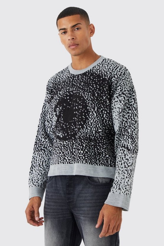Kastiger Strickpullover mit Print