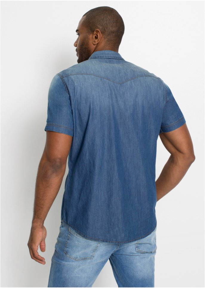 Jeanshemd aus Bio-Baumwolle, Slim Fit, Kurzarm