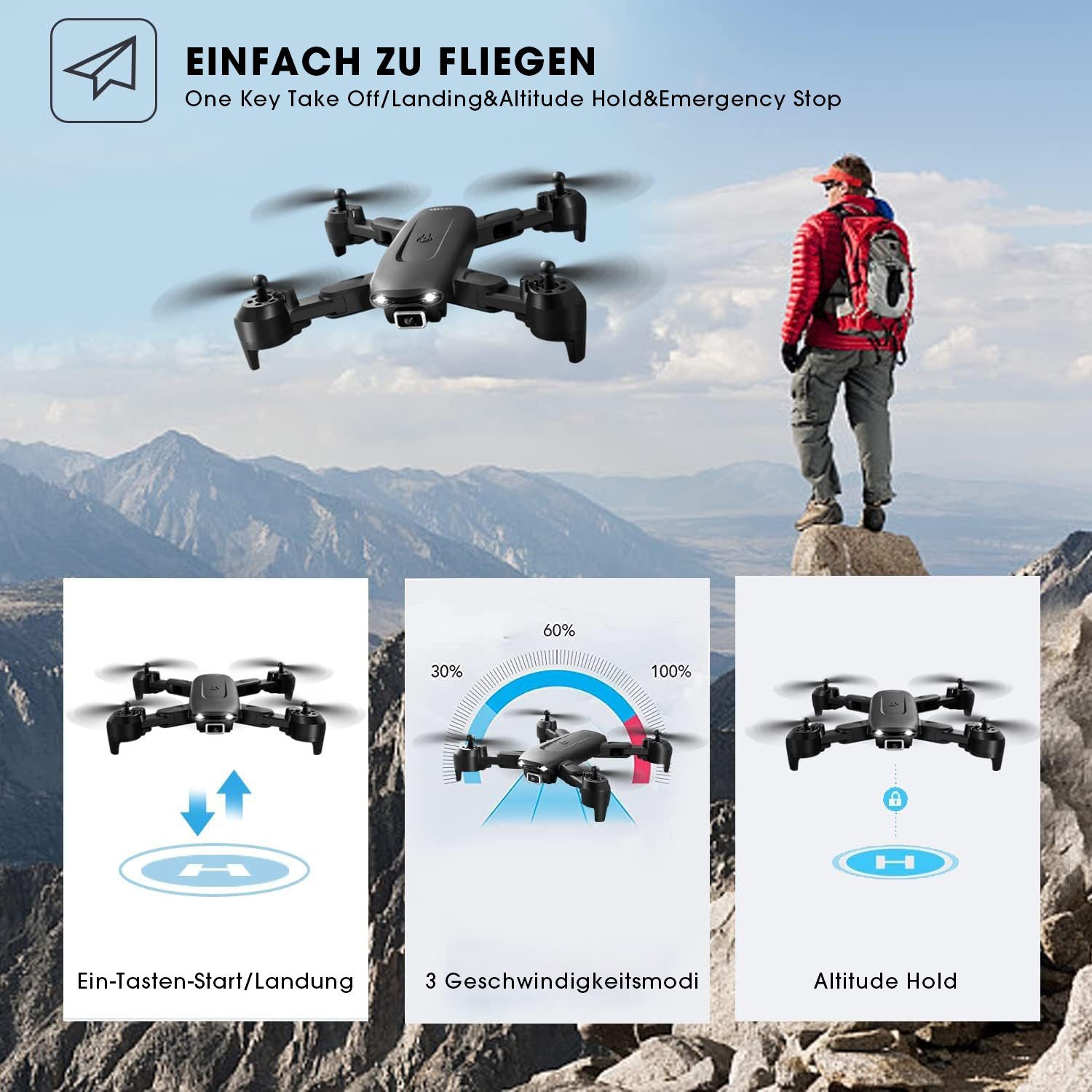 4DRC V12 Hubschrauber-Drohne Spielzeug-Drohne (1080p Full HD, faltbares Mini-RC-Quadcopter-Spielzeug)