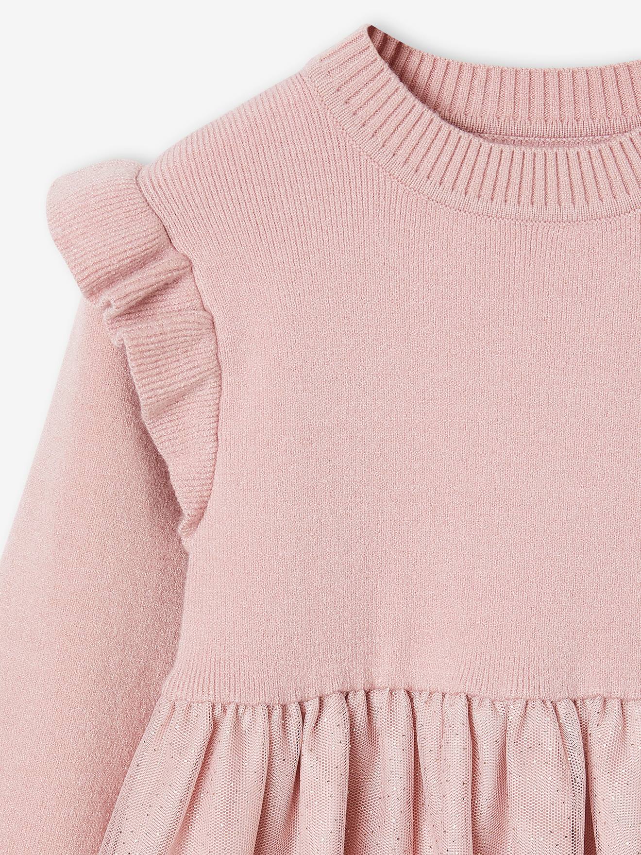 Vertbaudet Festliches Mädchen Strickkleid mit Tüll - hellrosa
