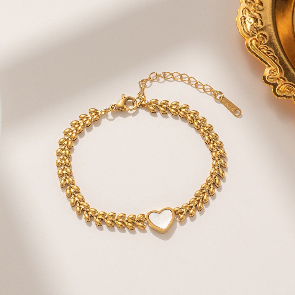 ENGELSINN Goldarmband feines Armband Armreif Armkette Kettenarmband Gold Perlmutt Herz (1-tlg), inkl. Geschenkbox