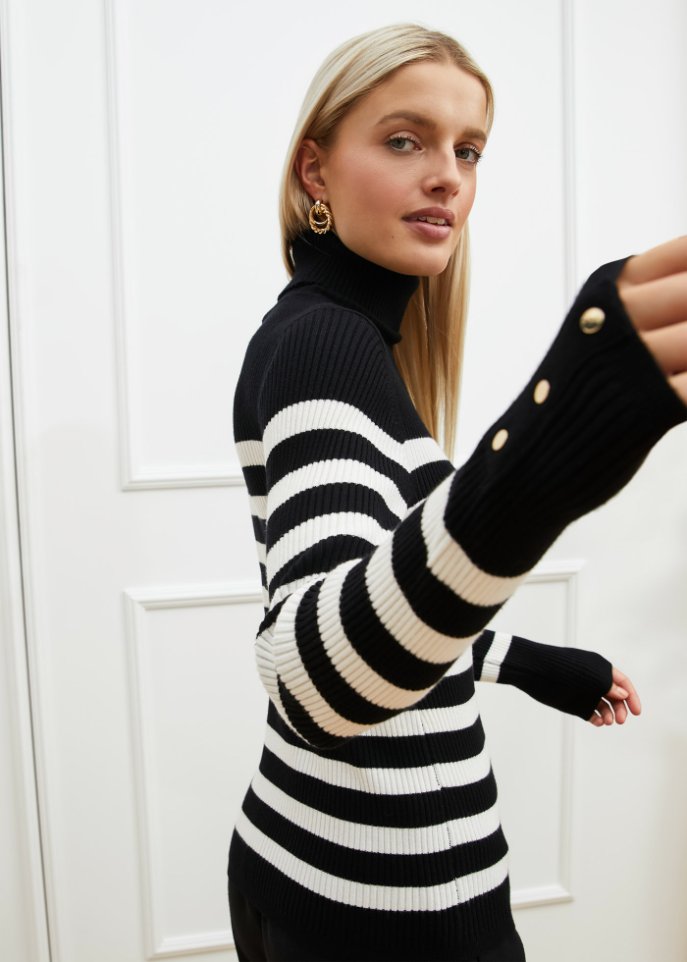Gestreifter Rollkragenpullover