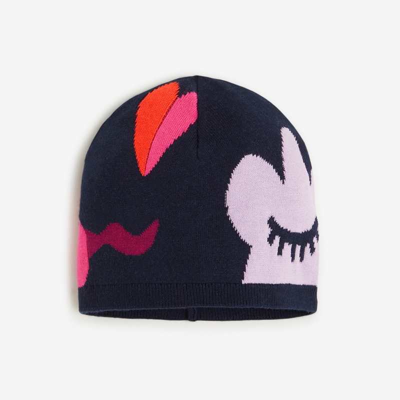 Bonnet imprimés fille bleu marine en tricot Catimini