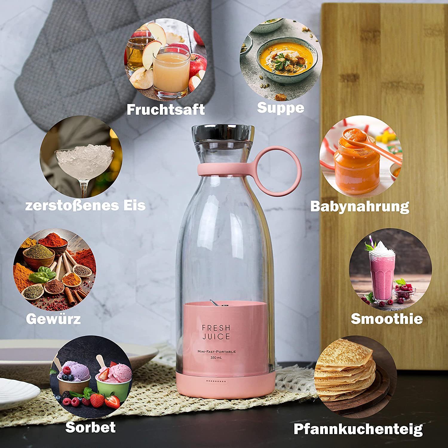 Aoucheni Smoothie-Maker Blender Smoothie Makers,350ml mit USB-Ladegerät