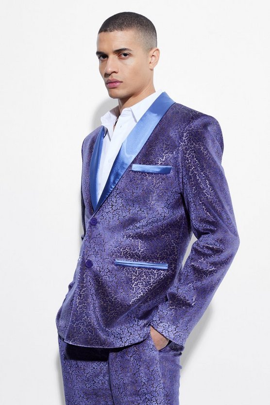 Slim-Fit Velour-Anzugjacke mit Barock-Print