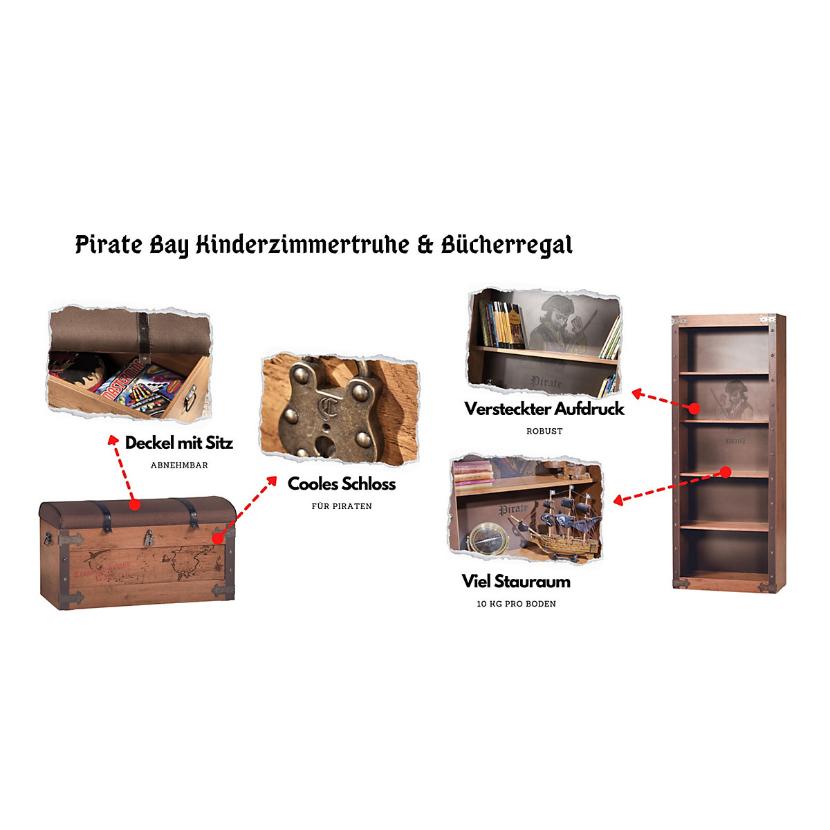 Kinderzimmer 5-teilig mit Piratenbett in Schiffsform inkl. Ausziehbett