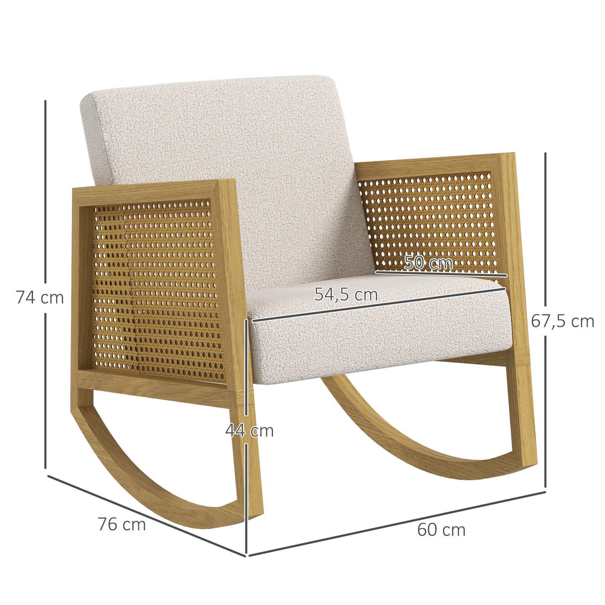HOMCOM Schaukelstuhl Relaxsessel mit weicher Polsterung (Schwingsessel, 1 St), mit Kaschmir-Optik, Hellgrau