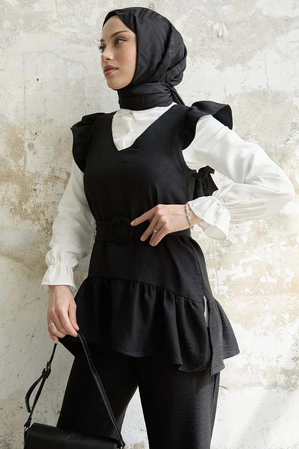 InStyle  Dreierset mit Rüschenschultern - Schwarz