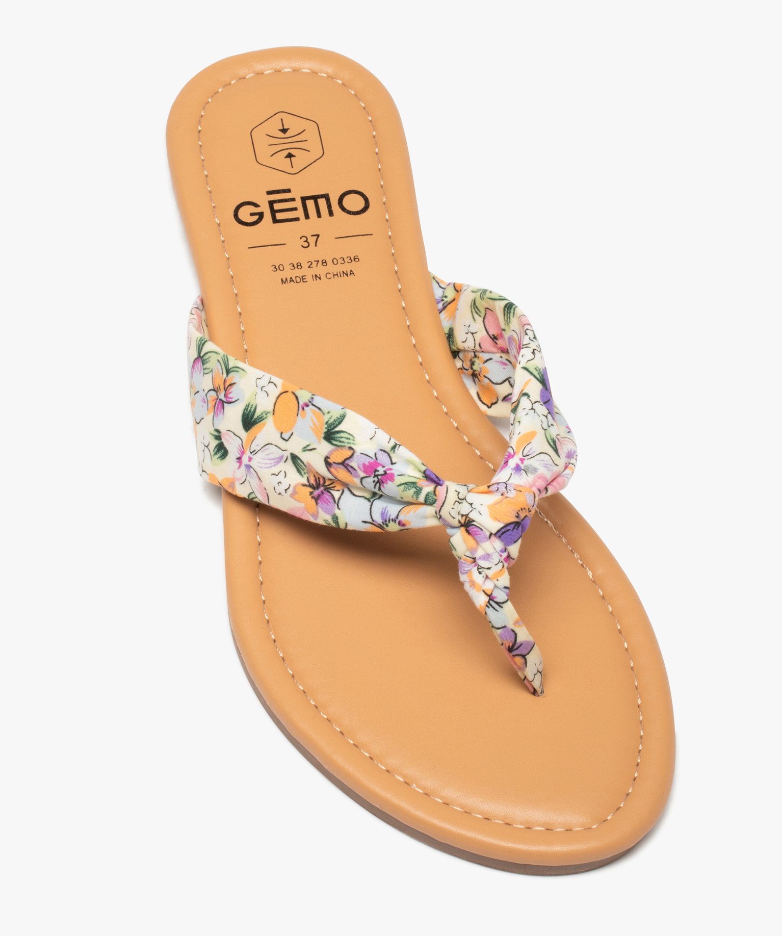 Tongs femme à talon plat et bride en toile drapée multicolore | GEMO