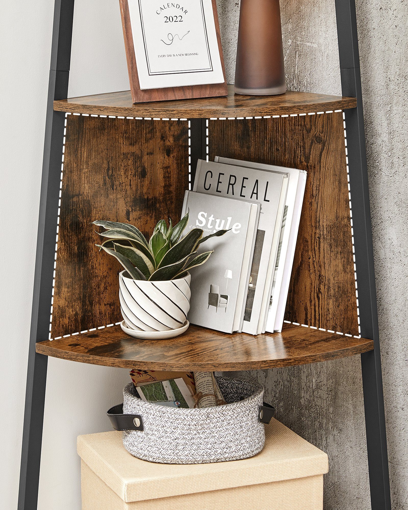 VASAGLE Eckregal Bücherregal, mit 5 Ablagen, Standregal, 45 x 45 x 182 cm