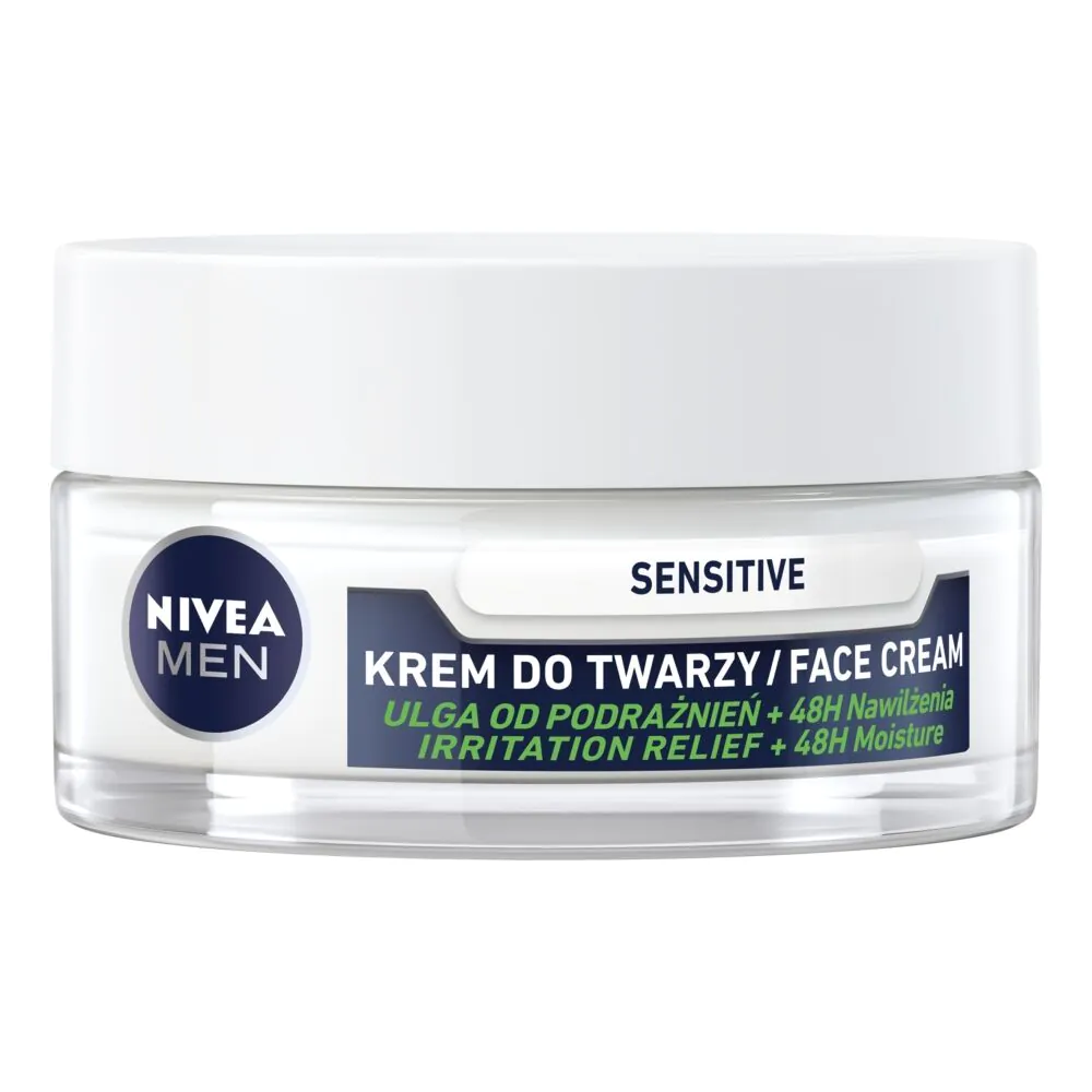 „Nivea Men Sensitive“ intensyviai drėkinamasis kremas vyrams, skirtas jautriai odai.