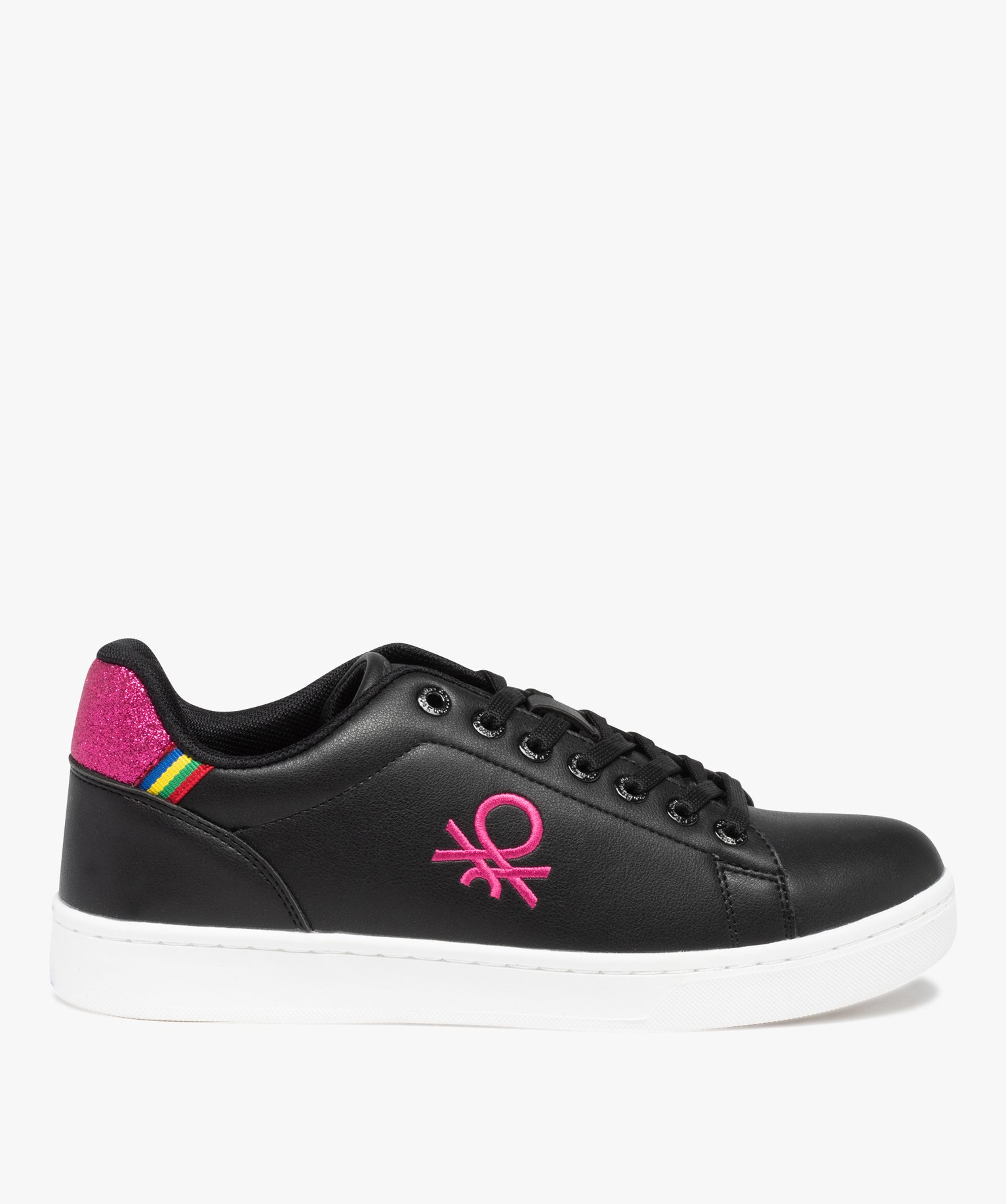 Baskets femme unies à détails contrastés – Benetton noir | GEMO