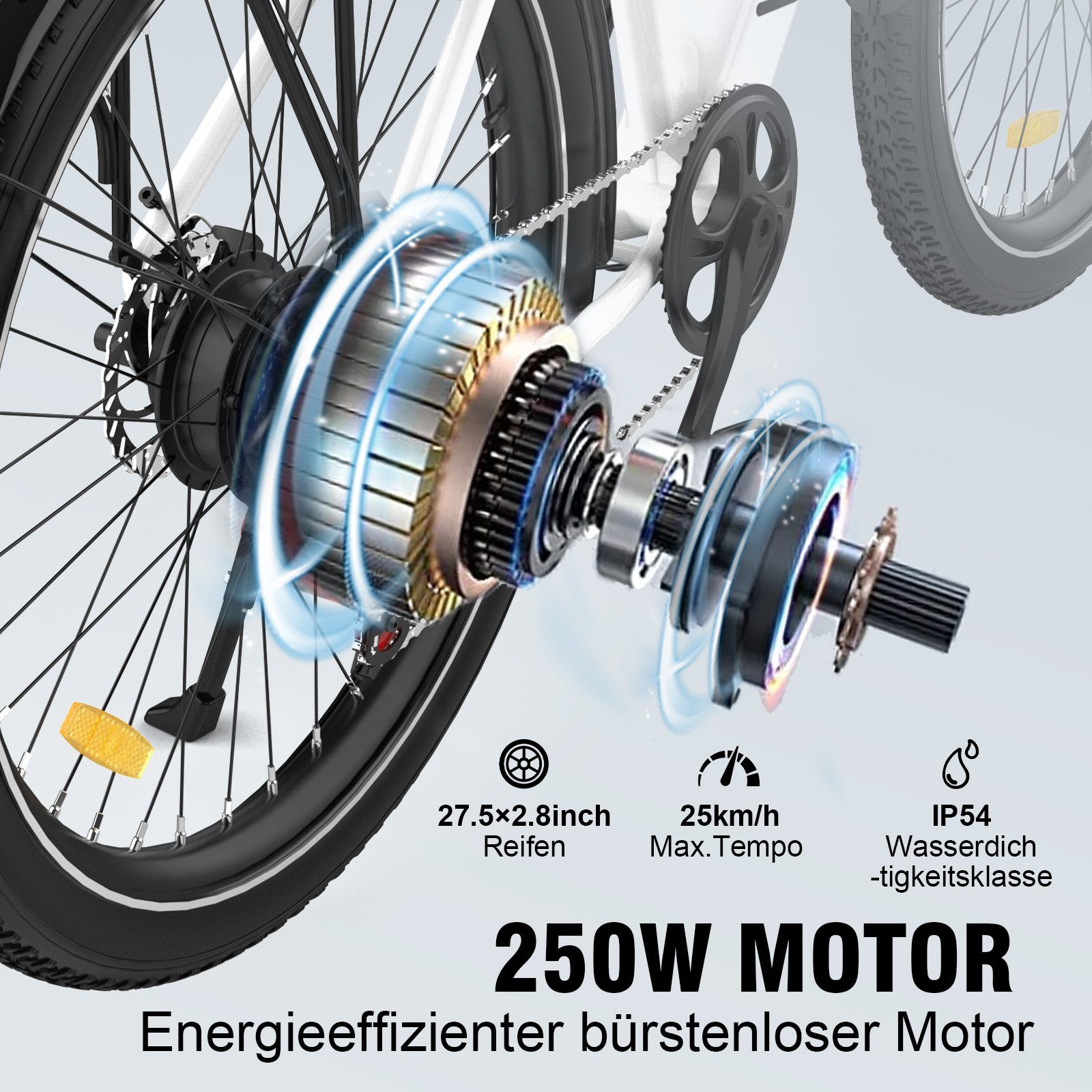 HITWAY E-Bike 27,5 Zoll 12Ah 36v Elektrofahrrad Hinterradmotor 7 Gang max 40-80km, 7 Gang Shimano, Kettenschaltung, Heckmotor, Ladegerät/ Pumpe/Fahrradschloss/für Damen und Herren 175 - 190 cm