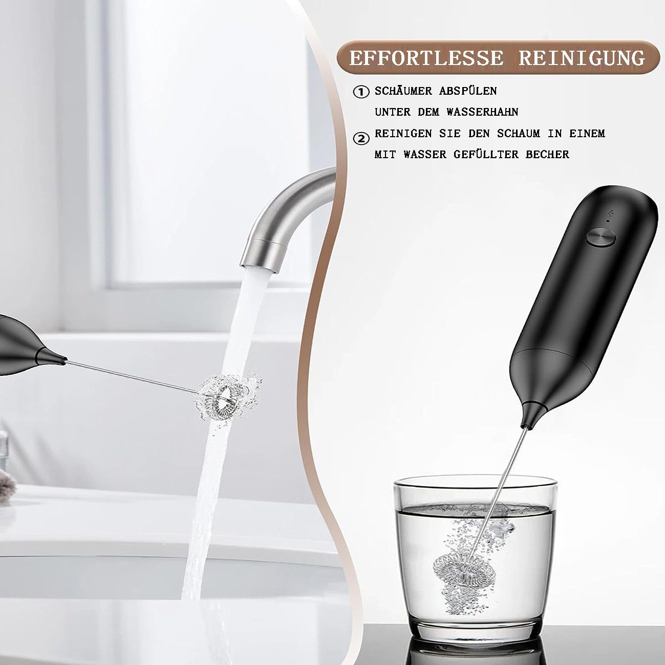 flowgoer Milchaufschäumer Elektrischer Milchaufschäumer, USB-Aufladung, Handaufschäumer, Eingebauter wiederaufladbarer 500-mAh-Lithium-Akku, tragbares Design