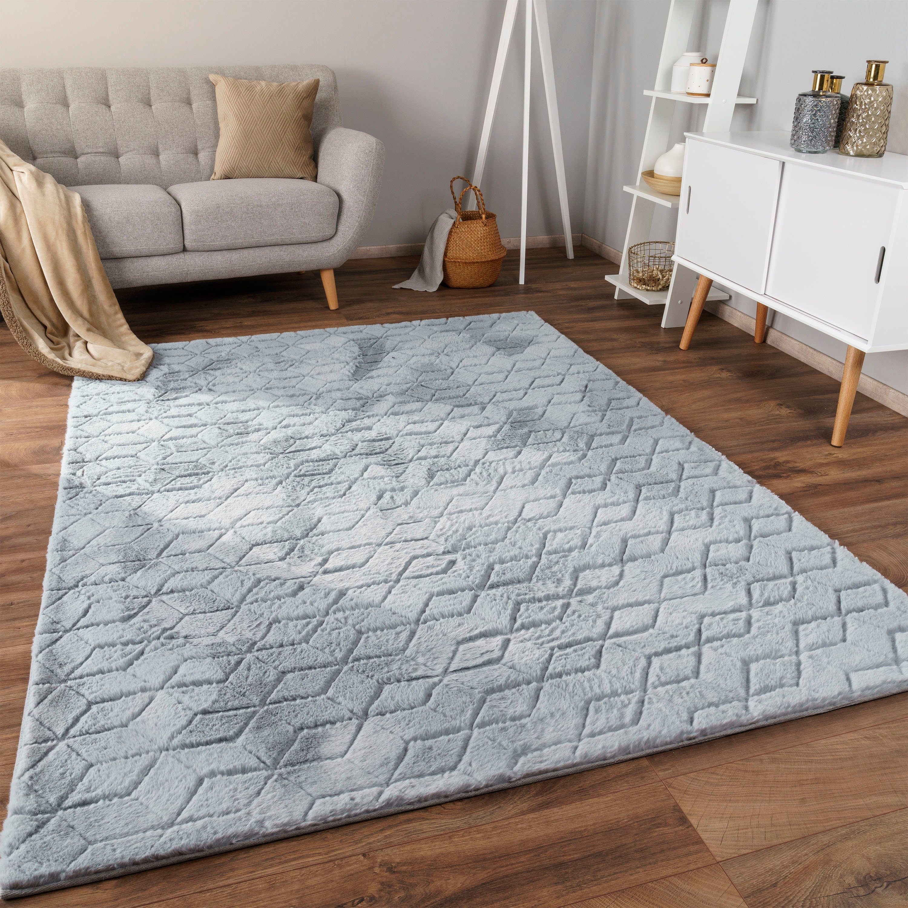 Hochflor-Teppich Arnheim 745, Paco Home, rechteckig, Höhe: 26 mm, Uni Farben, modernes geometrisches Design, besonders weich