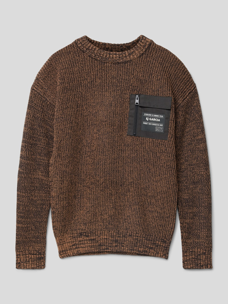 Strickpullover mit Brusttasche in beige meliert