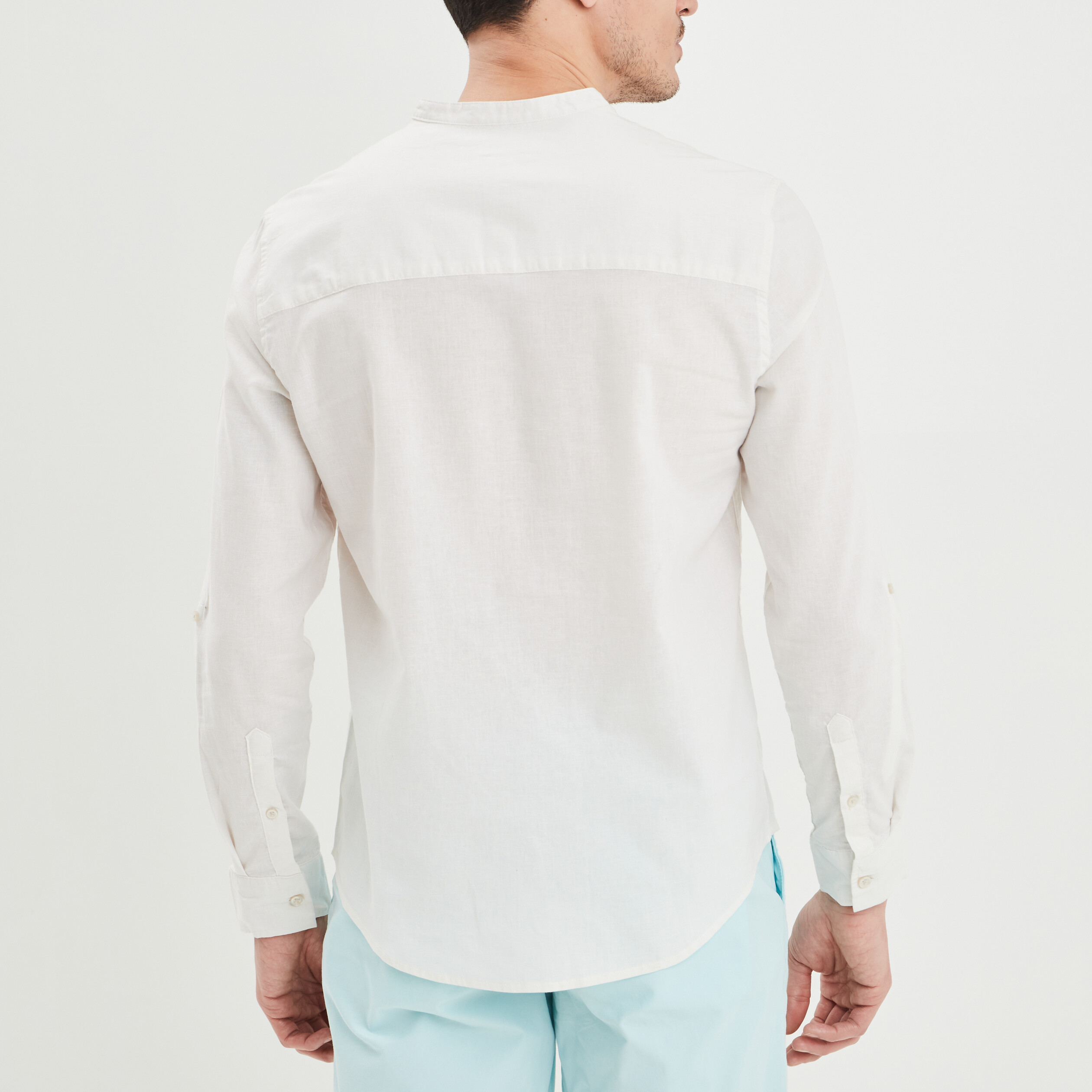 Chemise col mao lin majoritaire blanc homme | La Halle